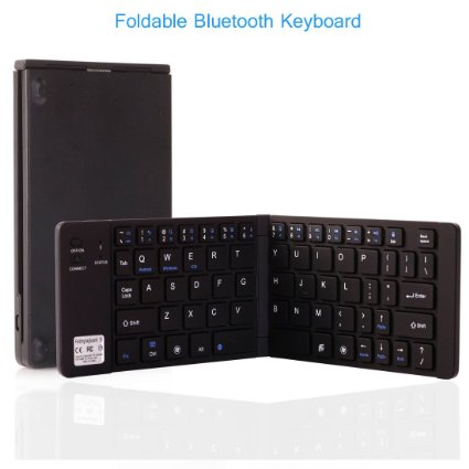 BonyTek Portable Aluminum Mini Folding Bluetooth Keyboard with Multi-function Scaffold for iOS Android Windows iPhone ipad Other Smartphones - Black