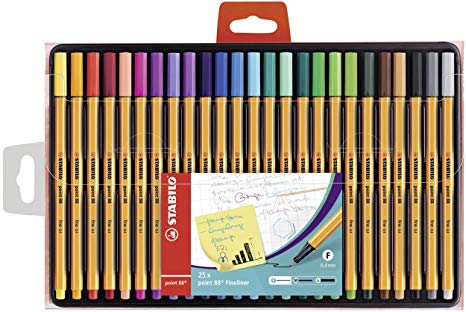 STABILO Point 88 Fineliner - Assorted Colours, Wallet of 25