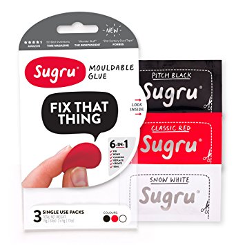 Sugru SMLT3 3 Pieces Air-curing Rubber Set, 5g Capacity, Black/ White/Red