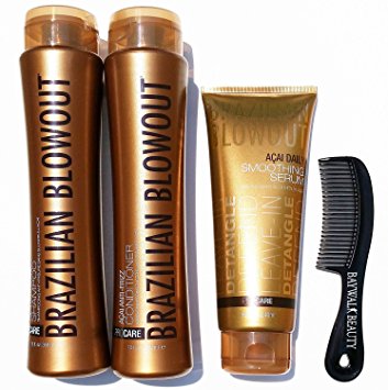 Brazilian Blowout Procare Trio Acai Anti-Frizz Shampoo & Conditioner 12oz bottles and Smoothing Serum 8oz with FREE shower comb …