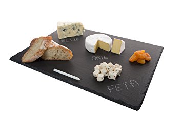 Stone-Age Slate 16-Inch-by-12-Inch cheese board. Launch promotion! Comes with rustic natural edges. Well-packaged tray set includes soapstone chalk pencil.