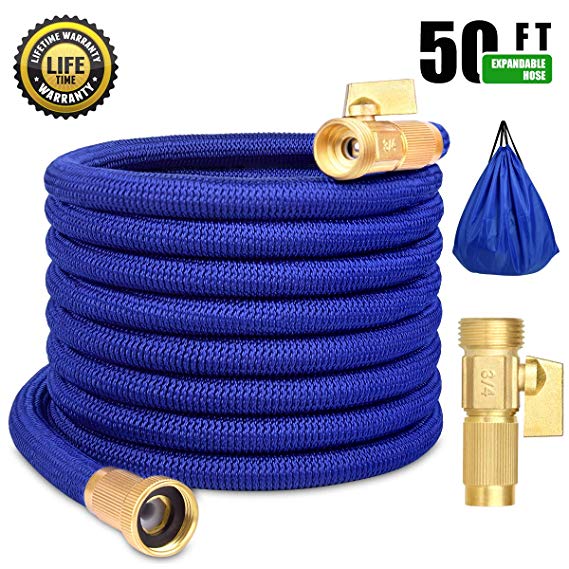 Garden Hose,50 FT Expandable Water Hose,Flexible Expanding Garden Hose, Lightweight No-Kink Flexibility Garden Hose with 3/4 Inch Solid Brass Fittings & Triple Latex Core for All Your Watering Needs