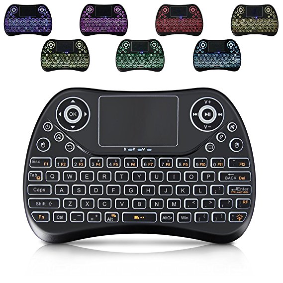 Tops Wireless Keyboard with backlight, 2.4GHz Rechargeable Mini Wireless Keyboard with Touchpad Mouse for Android TV BOX,PC,PAD,XBOX 360,PS3,HTPC,IPTV, Multiple Color (T2-7)