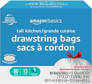 Amazon Basics Ultra-Force Tall Kitchen Drawstring Trash Bags, Classic Clean Scented, 13 Gallon, 80 Count, Pack of 1