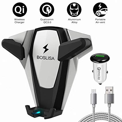 Wireless Car Charger, X-Man Wireless Fast Charger Car Mount, Air Vent Phone Holder, Compatible iPhone Xs MAX/XR/XS/X/8/8 Plus Samsung Galaxy S9/8/7/Note 8/9 and All Qi-Enabled Phones (Silver)