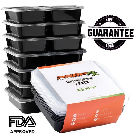 Meal Prep Containers 7-Pack of Reusable Portion Control Food Containers Made of FDA-Certified BPA-Free Polypropylene Are Microwavable Dishwasher-Safe and Stackable for Diet Weight Loss Plans