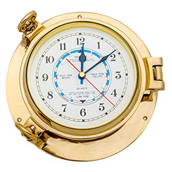 9" Solid Brass Porthole Time and Tide Clock