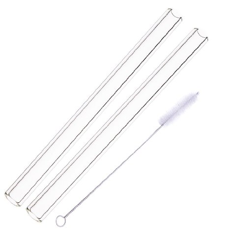 Alink Extra Wide Glass Drinking Straws 14mm X 9 in for Smoothie and Bubble Tea Set of 2 With Brush