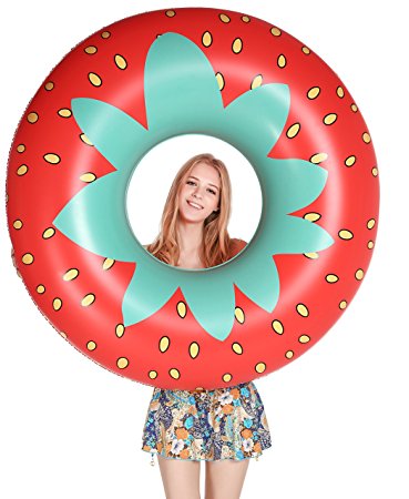 Jasonwell Giant Strawberry Pool Party Float, 45 Inch Inflatable Pool Floats Tube Rafts