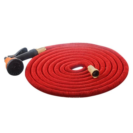 MALLCROWN Expanding Hose,Strongest Expandable Garden Hose Double Latex Core Solid Brass Connector with 8 Pattern Spray Nozzle (50ft, Red)