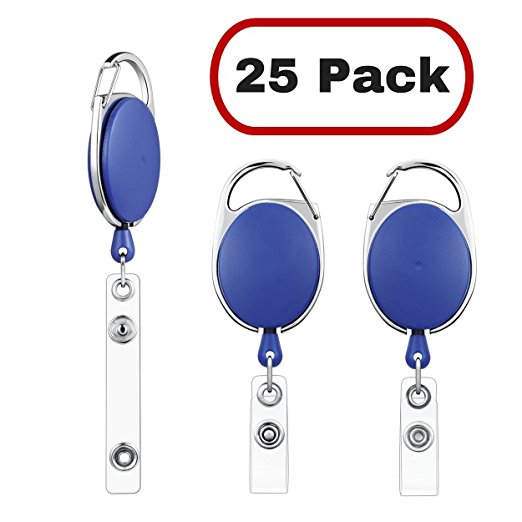 MIFFLIN Retractable Badge Holder Reel with Carabiner Clip (Cobalt Blue, 25 Pack)