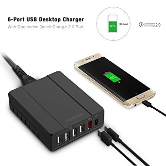 USB Wall Charger, SEENDA 50W 10A High Speed Dual USB Travel Wall Charger 6-port USB Charger Including One Type C Port for Apple, Samsung, Android, Type C device and More - Black