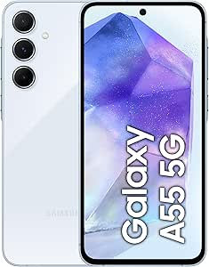 Samsung Galaxy A55 5G, Factory Unlocked Android Smartphone, 256GB, 8GB RAM, 2 day battery life, 50MP Camera, Awesome Iceblue, 3 Year Manufacturer Extended Warranty (UK Version)