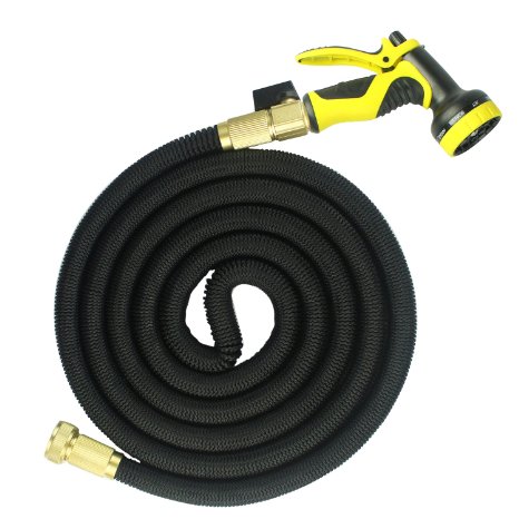 FOCUSAIRY 20 to 25 Feet Expanding Heavy Duty Expandable Strongest Garden Water Hose with Shut Off Valve Solid Brass Connector and 9-pattern Spray Nozzle