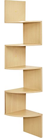 Greenco 5 Tier Wall Mount Corner Shelves Natural Finish