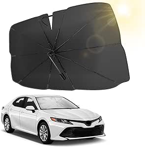 JOYTUTUS Windshield Sun Shade Umbrella, Upgraded 360° Rotation Bendable Shaft Handle, Foldable for Mini Car/Hatchback, Automotive Interior Sun Protection, UV Rays Block, 51''x 29''