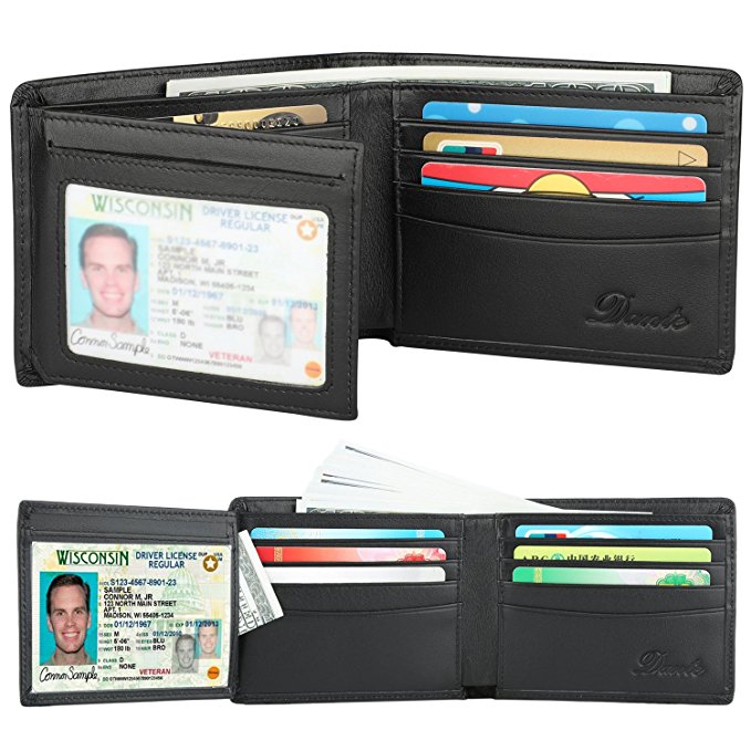 RFID Blocking Cowhide Leather Wallet for Men with 2 ID Windows