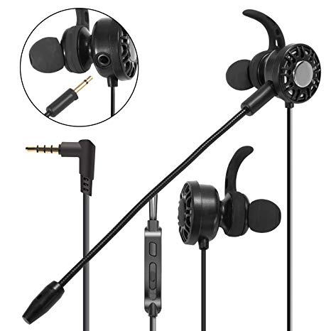 3.5mm Gaming Earbuds with Mic, Insten in-Ear Headset Stereo Headphone with Dual Microphone [Detachable and Built-in] Compatible with PS4 Xbox One Nintendo Switch Lite PC Mobile Game Cell Phone Black