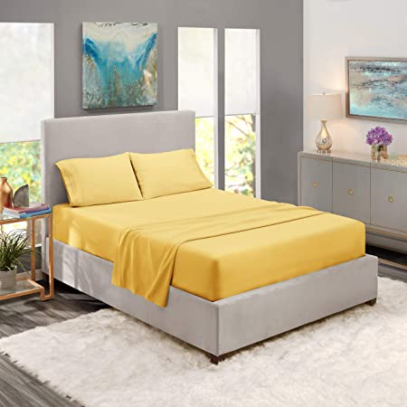 Nestl Bedding Soft Sheets Set – 4 Piece Bed Sheet Set, 3-Line Design Pillowcases – Wrinkle Free – 10”–16” Good Fit Deep Pockets Fitted Sheet – Full XL, Light Yellow