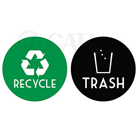 Recycle and trash vinyl decal sticker (4" x 4", Green Recycle w/Black Trash)