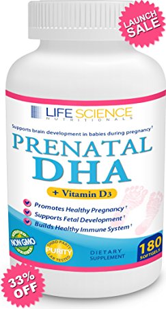 Prenatal DHA   Vitamin D3 One a Day (180ct, 6 Mo. Supply) Supports Brain Development in Babies During Pregnancy and Lactation Unflavored Non-GMO Sustainable Wild Caught Omega 3 Fish Oil Supplement