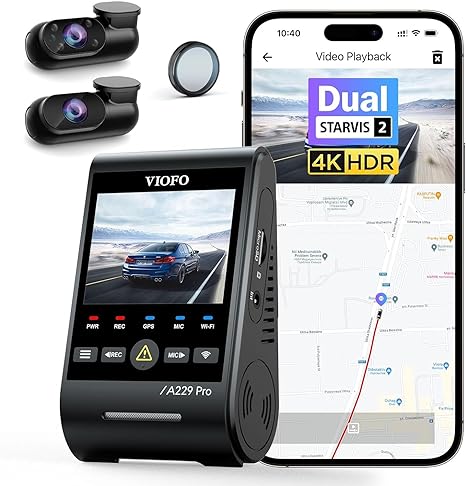 VIOFO A229 PRO 3CH 4K 2K 1080P HDR 3 Channels CAR Dash Camera with STARVIS 2 SENSORS with Front Rear and Interior Camera (A229 PRO 3CH (Front   Rear   Interior))