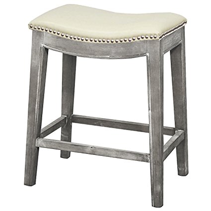 New Pacific Direct Elmo Bonded Leather Counter Stool,Distressed Gray Legs,Beige