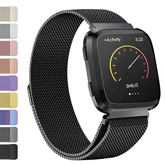 iGK For Fitbit Versa Bands, Stainless Steel Milanese Loop Metal Mesh Bracelet Sport Strap with Unique Magnet Lock Wristbands Replacement Band for Fitbit Versa