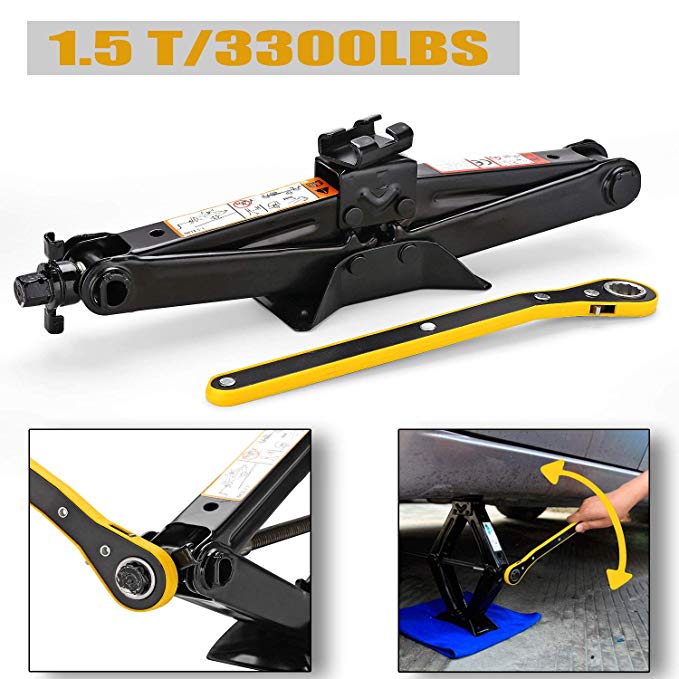 CPROSP Scissor Jack for car/SUV/MPV max 1.5 Tons(3,307 lbs) Capacity with Hand Crank Trolley Lifter with Ratchet