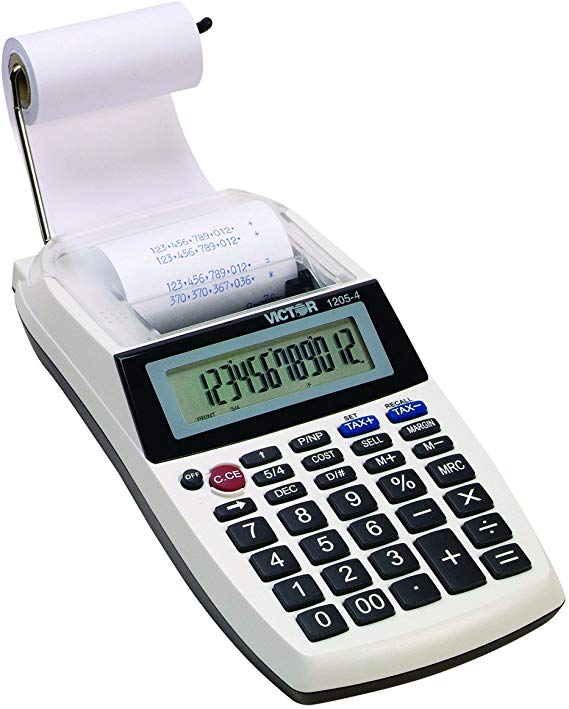 Victor 1205-4 12-Digit Portable Printing Calculator for Business and Office Use, 4X AA Battery Powered Adding Machine Caclulator with Tape, 2.0 Lines/Sec