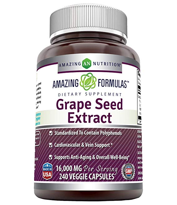 Amazing Formulas Grapeseed Extract 16000 mg Per Serving 240 Veggie Capsules - 20:1 Extract Equivalent to Approximately 16,000 mg of Dry Grape Seed Powder(Non GMO,Gluten Free)