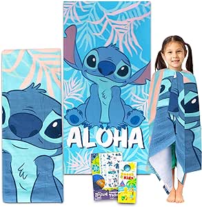 Disney Lilo and Stitch Beach Towel Set - Bundle with 27" x 54" Stitch Microfiber Pool Towel Plus Tattoos, More | Lilo and Stitch Beach Towel for Kids, Adults