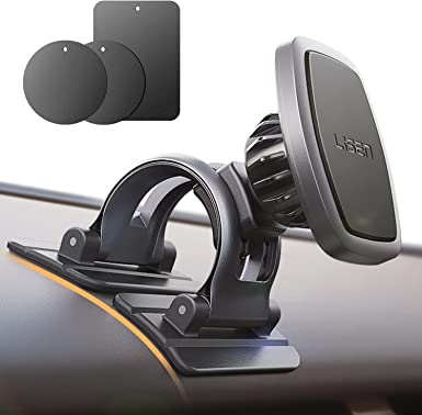 Magnetic Phone Holder for Car Mount Fit Curved Flat Surfaces LISEN Magnetic Phone Car Mount Extremely Stable Dashboard Phone Magnet Car Mount with 3 Metal Plates Compatible with All Phones & Tablets