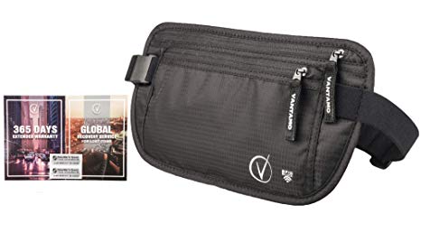 Travel Wallet Money Belt, RFID Protected, Fits Passport with cover, Includes Global Recovery Tags (Regular, Black)