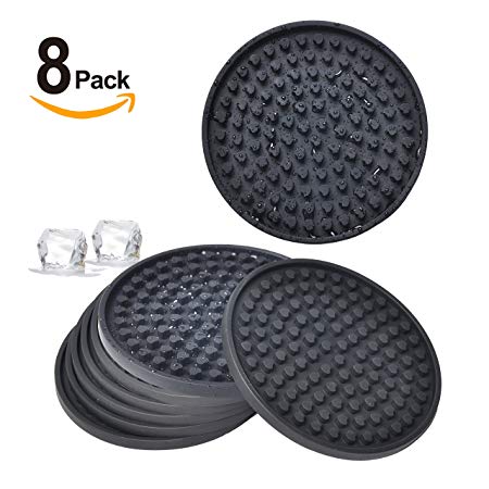 Drink Coaters Set of 8, Silicone Heart shapes Drink Coaster, Non Slip, Deep tray and Great Grip, Large Size Drink Coaters by Mofason (black)