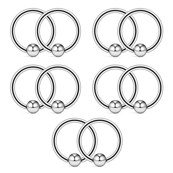 Ruifan 10PCS 316L Surgical Steel Captive Bead Rings Nose Belly Eyebrow Tragus Lip Ear Nipple Hoop Ring BCR 16G 6MM/8MM/10MM/12MM