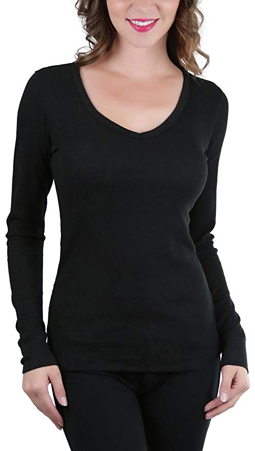 ToBeInStyle Women's Long Sleeve V-Neck Detail Thermal Henley Top