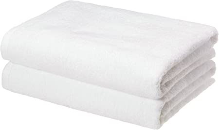 AmazonBasics Quick-Dry Bath Towels, 100% Cotton, Set of 2, White