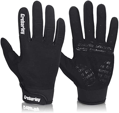 Grebarley Cycling Gloves Full Finger Mountain Bike Gloves with Anti-Slip Shock-Absorbing Pad Breathable,Touchscreen MTB Gloves for Men Women