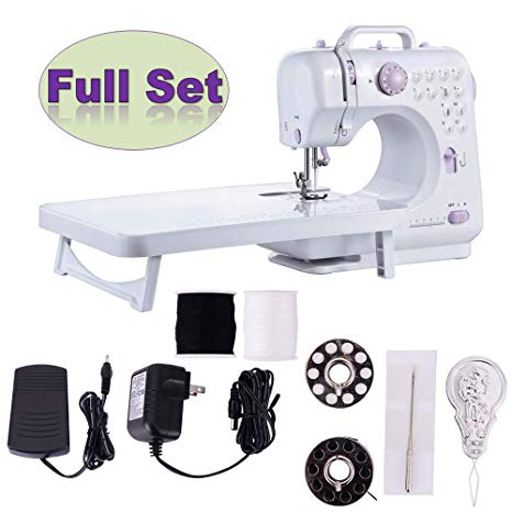 EEDMET Portable Sewing Machine with Extension Table, 12 Stitches 2 Speed Double Thread Needle, Mini Electric Sew Machines, Easy to Use for Beginner or Experienced (Purple)