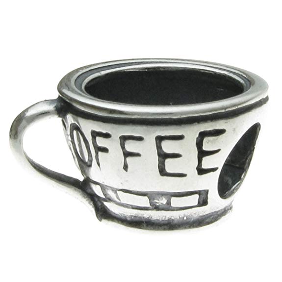 Sterling Silver Coffee Cup Mug Bead Charm for European Story Charm 3mm Snake Chain Bracelets