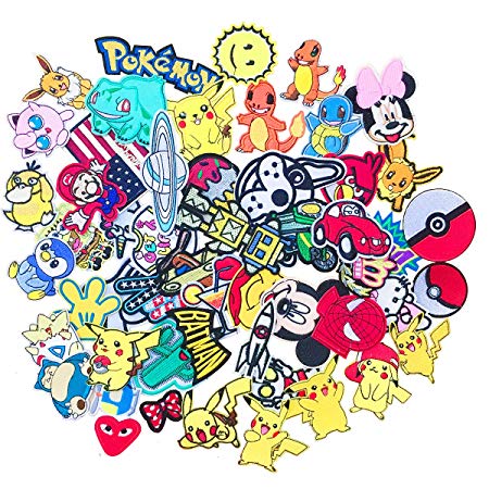 SIX VANKA Cartoon Patches 36pcs Random Assorted Iron On Embroidered Applique Sew on Patch for Tailor Jeans Clothing Denim Jeans Jacket Handbag Shoes DIY Craft Decoration Accesories