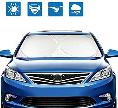 mixigoo Car Windshield Sun Shade - Car Sun Visor UV Protector Foldable Sunshade for Car SUV Trucks Minivans Block UV Rays (Sliver)