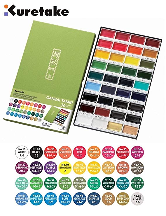 Kuretake Zig Gansai Tambi Japanese Large Pan Watercolour Paint Set (36 Colour Set)