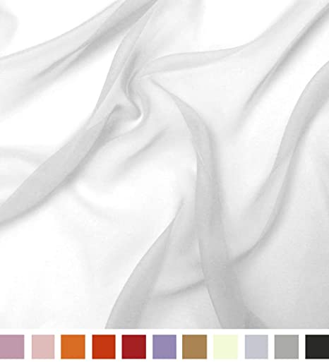 Chiffon Fabric | 5 Yards Continuous | 60" Wide | Wedding Decoration, DIY Decoration, Sheer, Drapery, Solid by Barcelonetta (White)