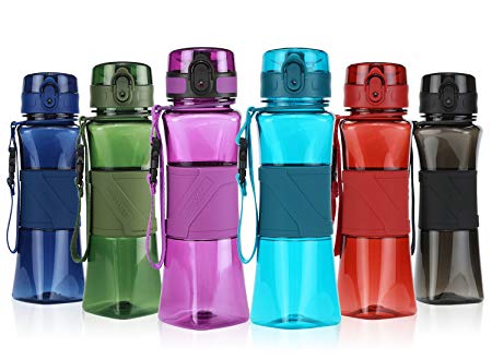 UZSPACE Sports Water Bottle 12oz-17oz,No-Toxic, BPA free,Eco-Friendly Tritan and Reusable with Leak-proof Lid and One Click Open for Cycling, Running, Gym, Yoga, Outdoors and Camping