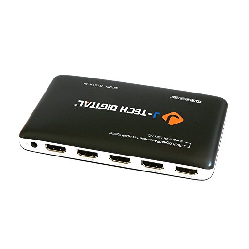 J-Tech Digital Premium Quality 4-port Hdmi V1.4 1x4 Powered Amplifier Splitter 1 in 4 Out with Ultra HD 4k X 2k, 3d 1080p, Hd Audio, HDCP