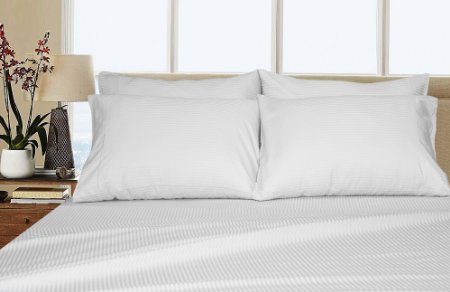 Luxury 100% Pima Cotton Stripe 400 Thread Count 6 Piece Sheet Set (King, White)