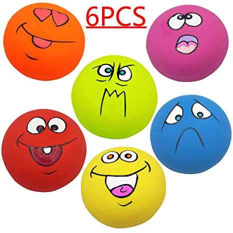 Adusa Latex Dog Chewing Squeaky Ball Toys Face Fetch Play Toy for Puppy Small Medium Pets Dog cat 6PCS/Set