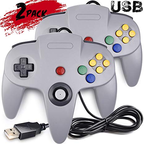 2 Pack Classic N64 Controller, iNNEXT N64 Wired USB PC Game pad Joystick, N64 Bit USB Wired Game stick Joy pad Controller for Windows PC MAC Linux Raspberry Pi 3 Genesis Higan